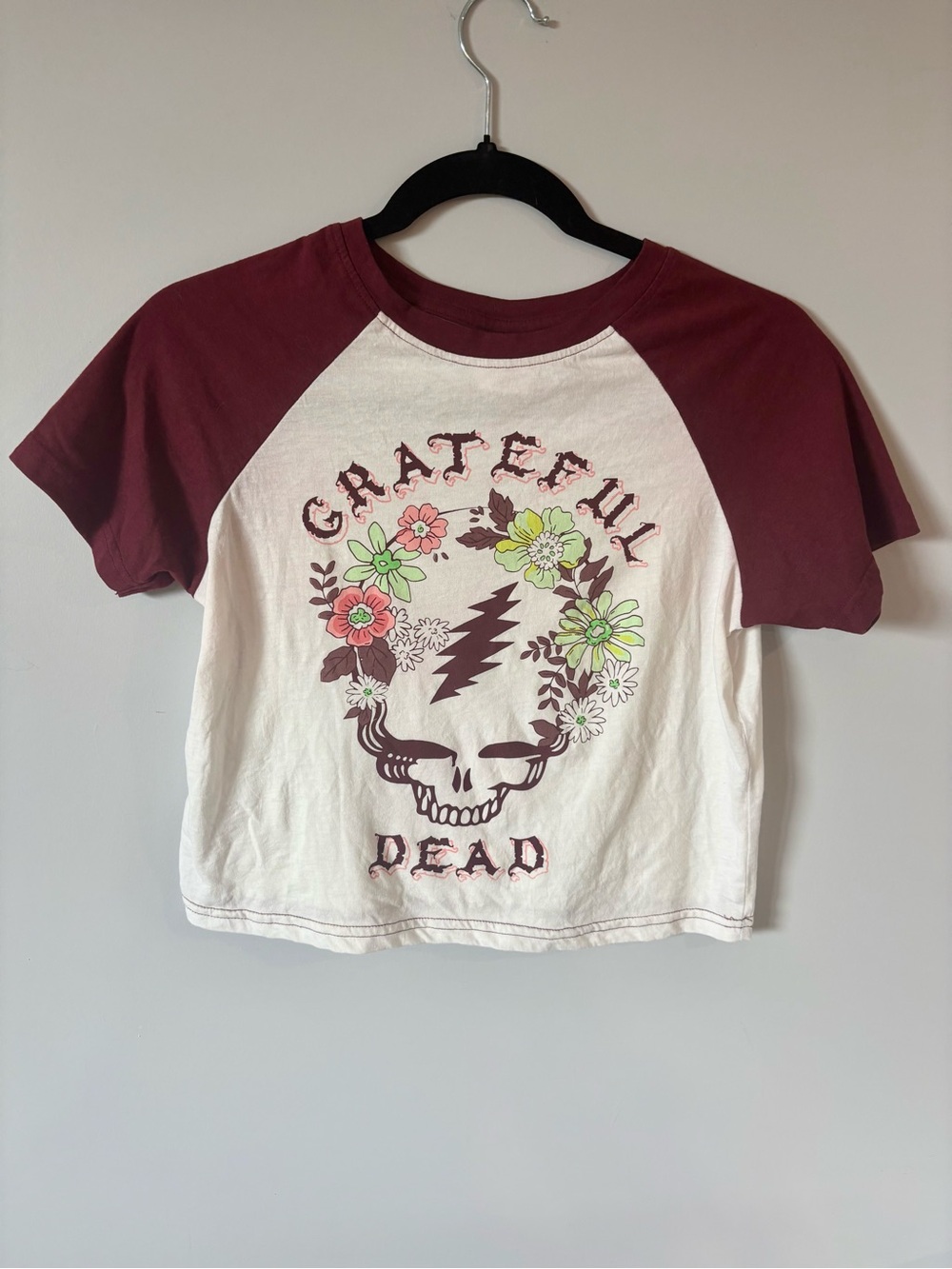 Grateful Dead Raglan Band Tee in Burgundy and White